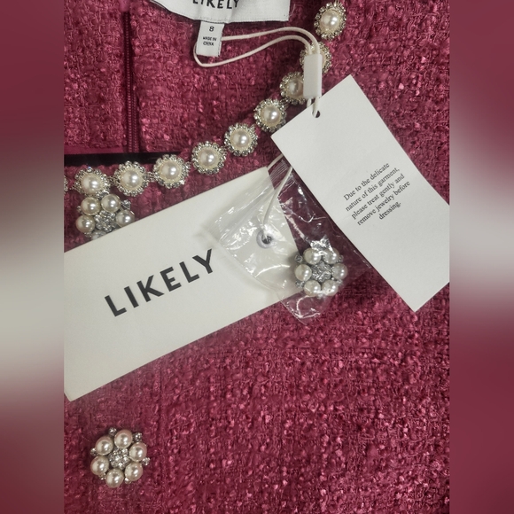 NEW Likely Alani Dress Size 8 Red Violet Short Sleeve Pink Tweed Wool Mini Dress - Picture 5 of 17